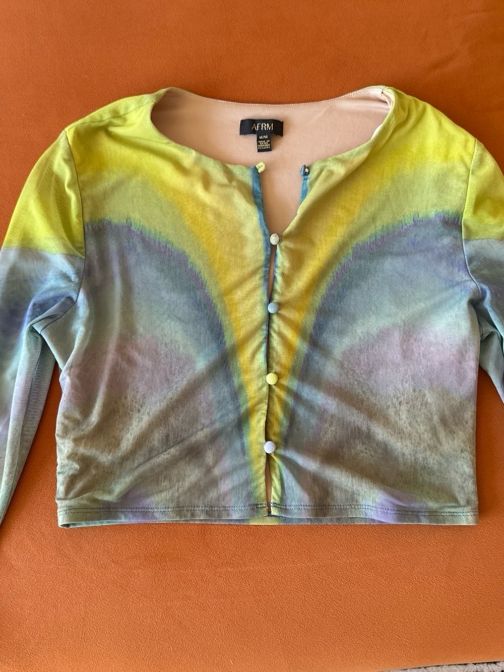 AFRM Pastel Button Crop Top - Yellow Blue Green